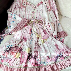 Garden Cat - Falling Sakura Wa Lolita JSK, Haori, & Accessories - Pink - Size S